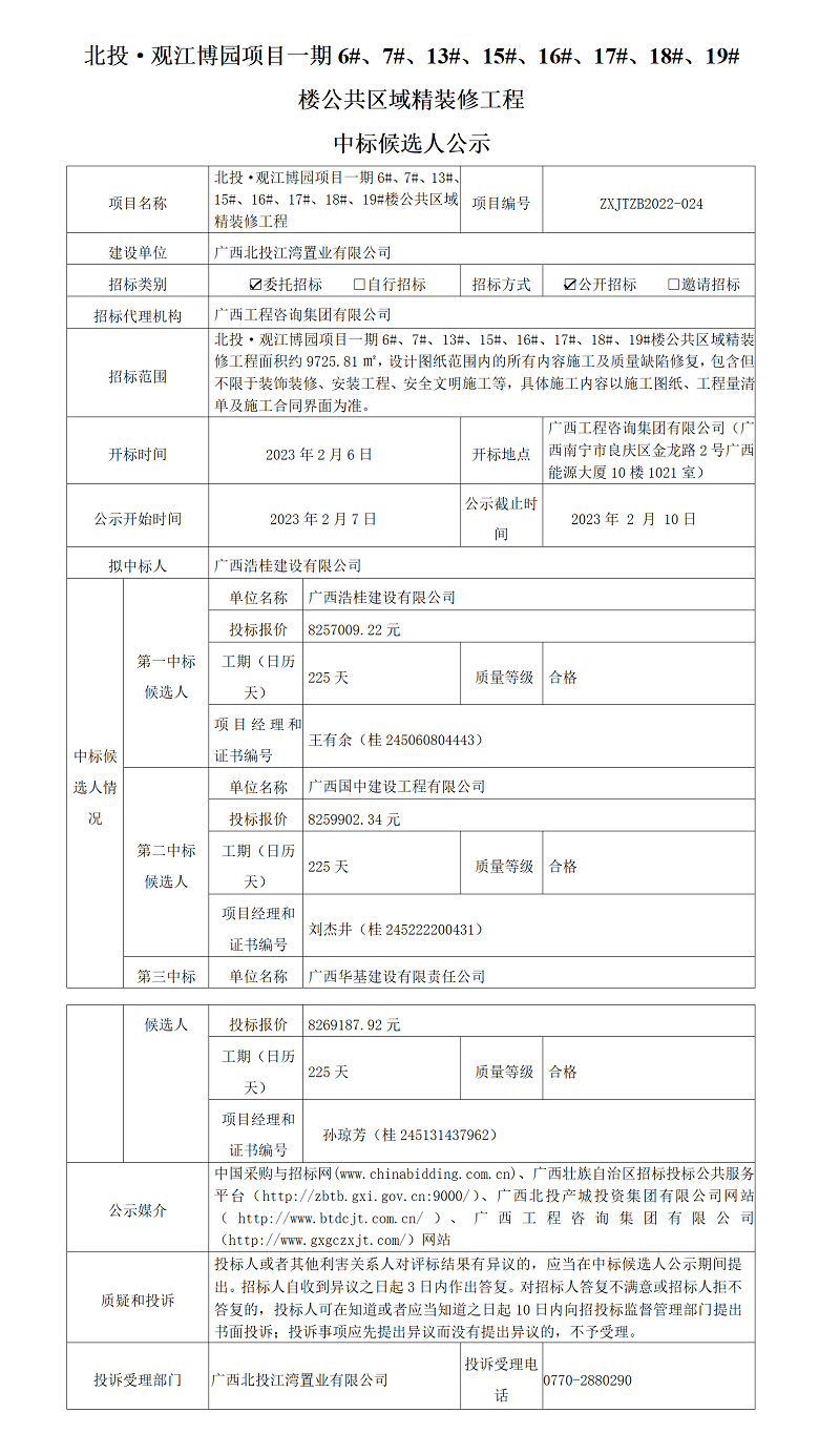 北投·觀江博園項(xiàng)目一期6#、7#、13#、15#、16#、17#、18#、19#樓公共區(qū)域精裝修工程中標(biāo)候選人公示